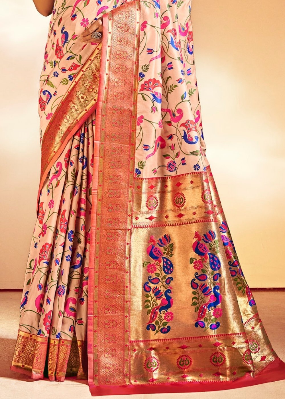 Buy MySilkLove Rose Bud Pink Zari Woven Banarasi Paithani Fusion Saree Online