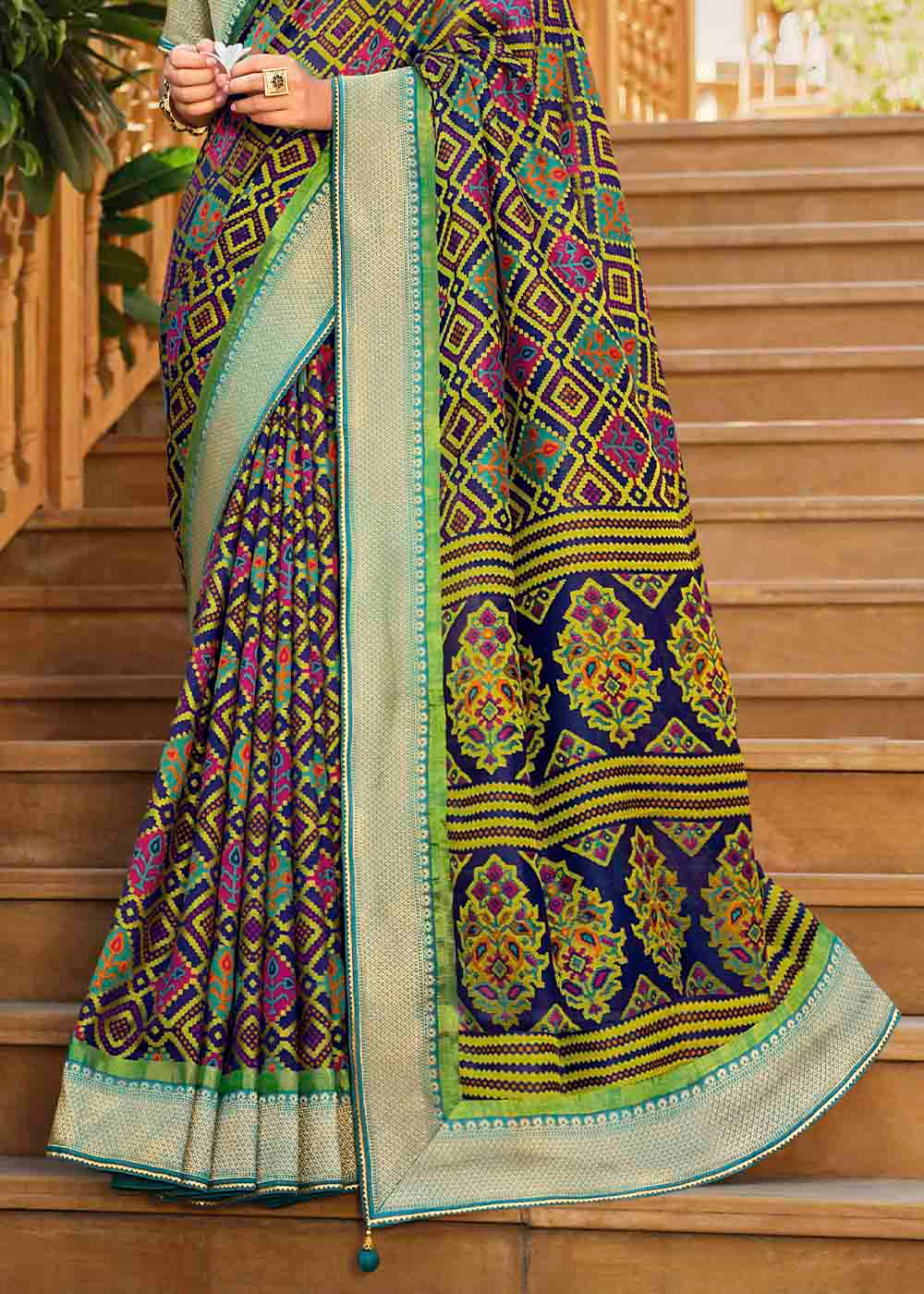 Buy MySilkLove Onyx Blue Brasso Patola Printed Saree Online