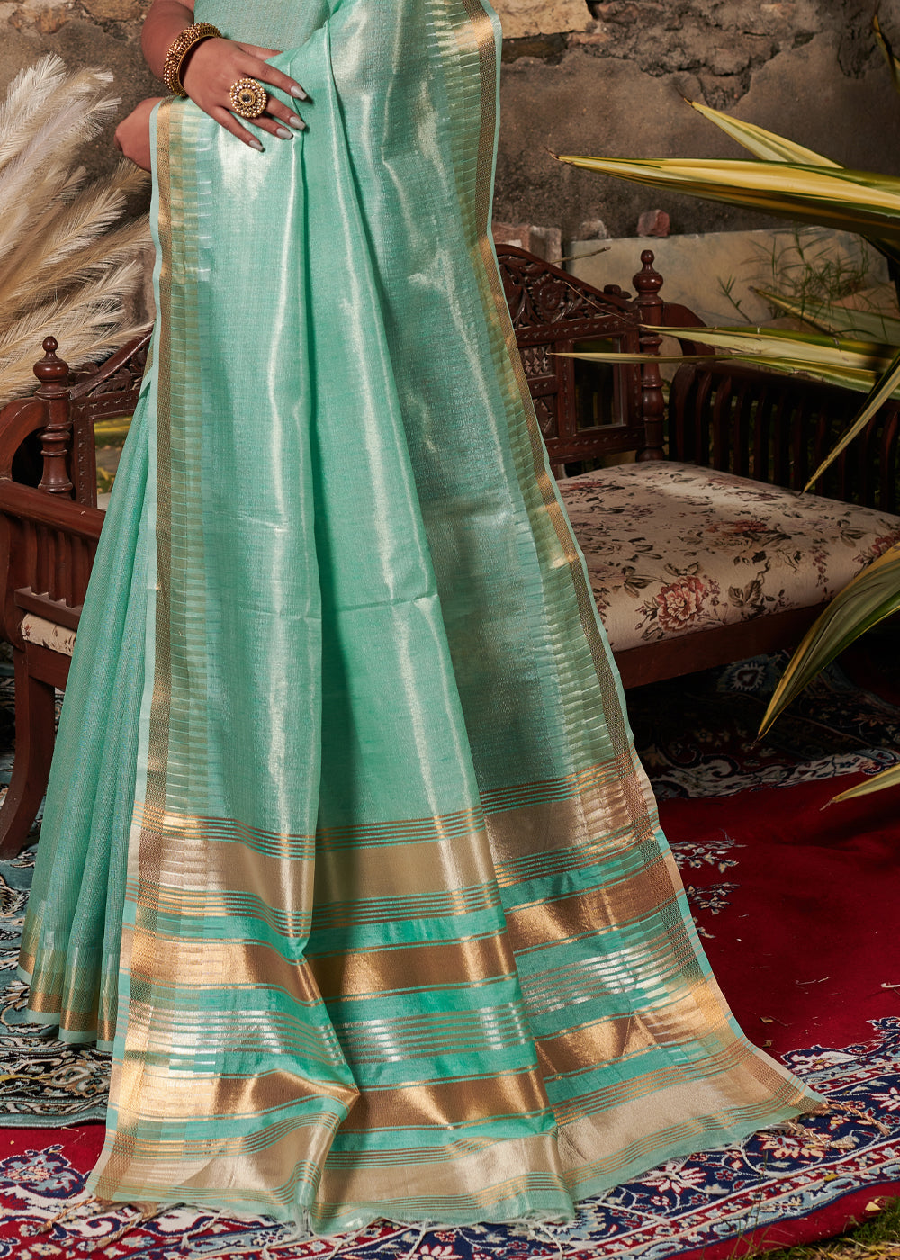 Buy MySilkLove Acapulco Green Woven Tussar Silk Saree Online