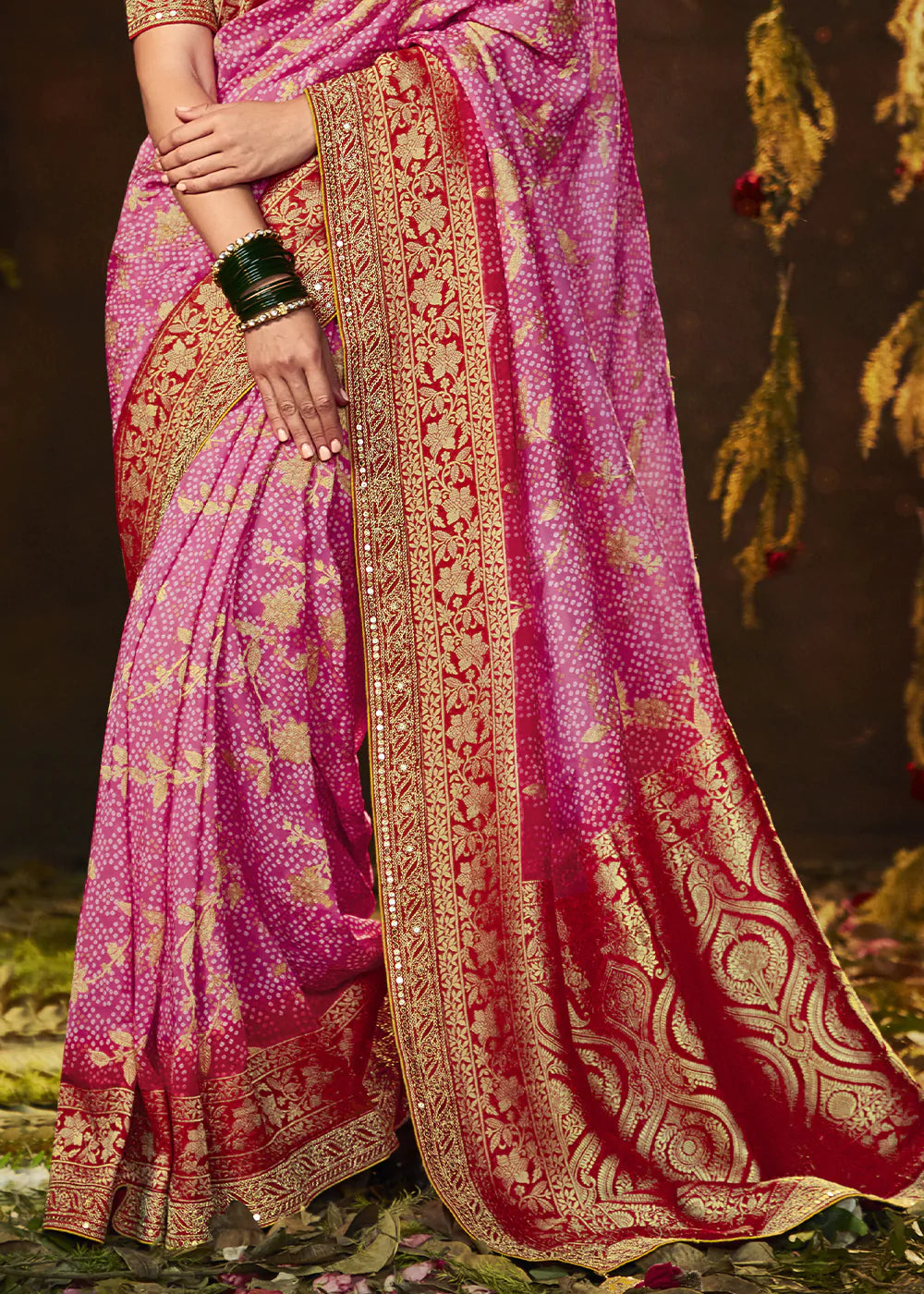 Buy MySilkLove Cinnamon Pink Woven Georgette Designer Saree with Embroidered Blouse Online