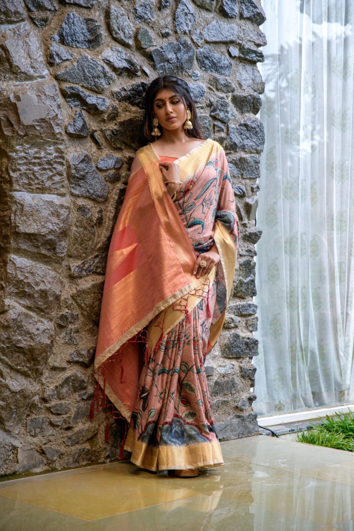 Buy MySilkLove Macaroni Peach Handloom Tussar Silk Saree Online