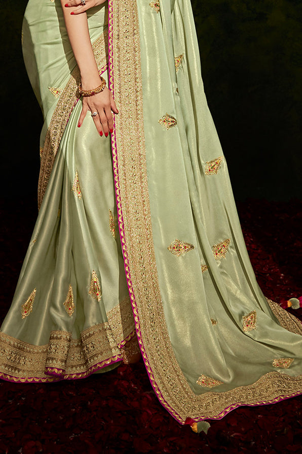 Buy MySilkLove Thistle Green and Pink South Silk Saree Online