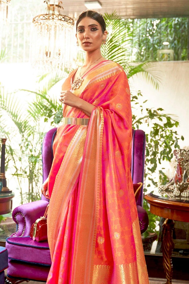 Buy MySilkLove Mona Pink  Zari Woven Kanjivaram Saree Online