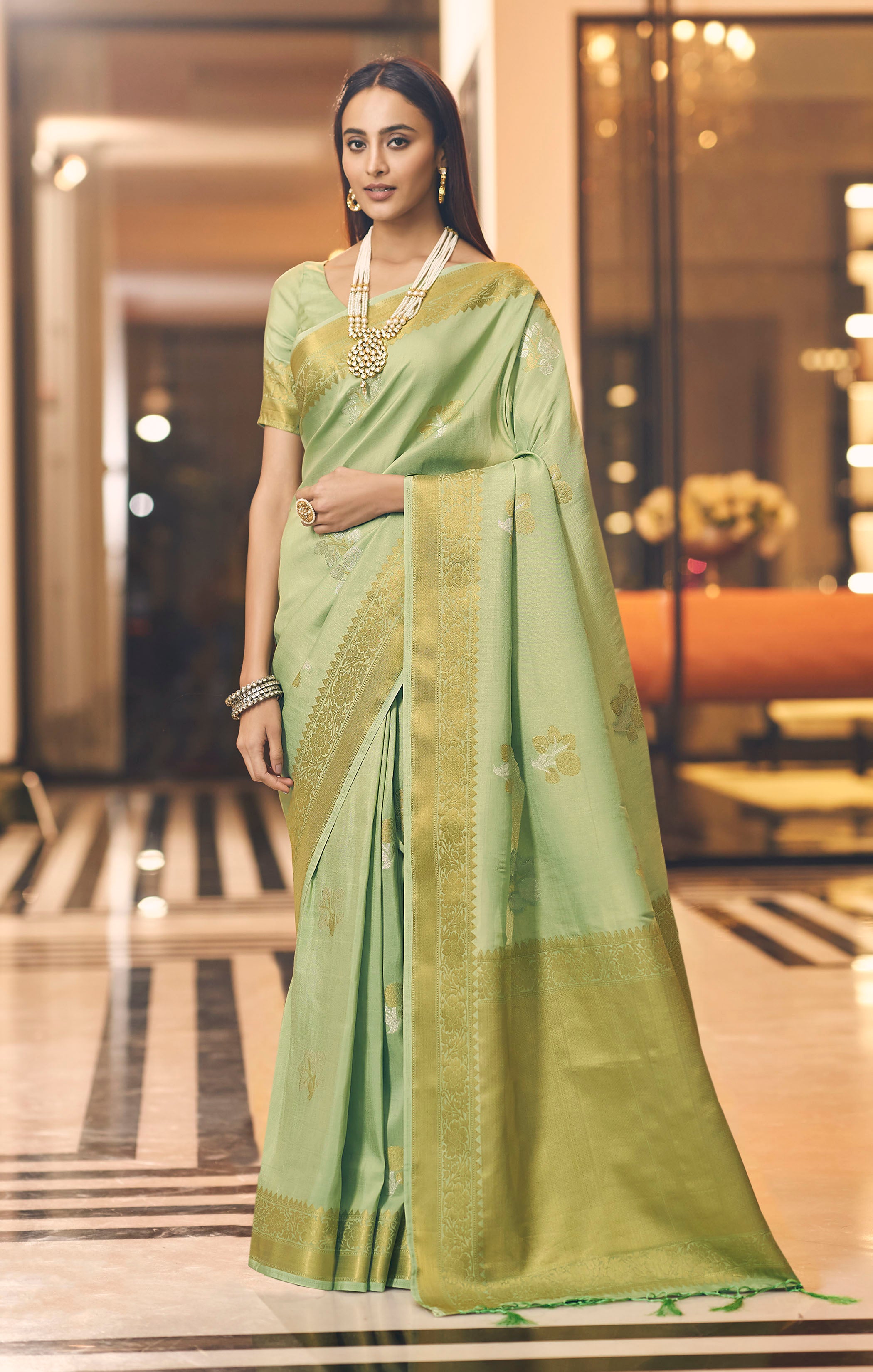 Buy MySilkLove Swamp Green Zari Woven Tissue Banarasi Saree Online