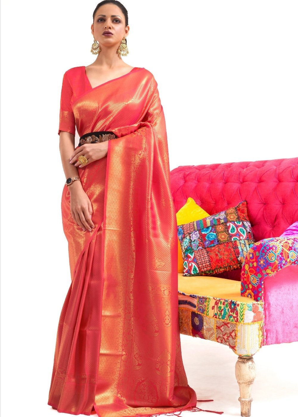 Buy MySilkLove Salmon Red Kanjivaram Silk Saree Online