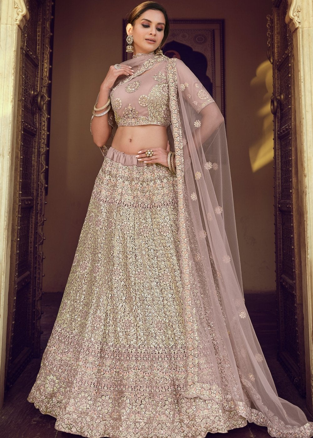 Buy MySilkLove Quicksand Purple Soft Net Designer Lehenga Choli Online