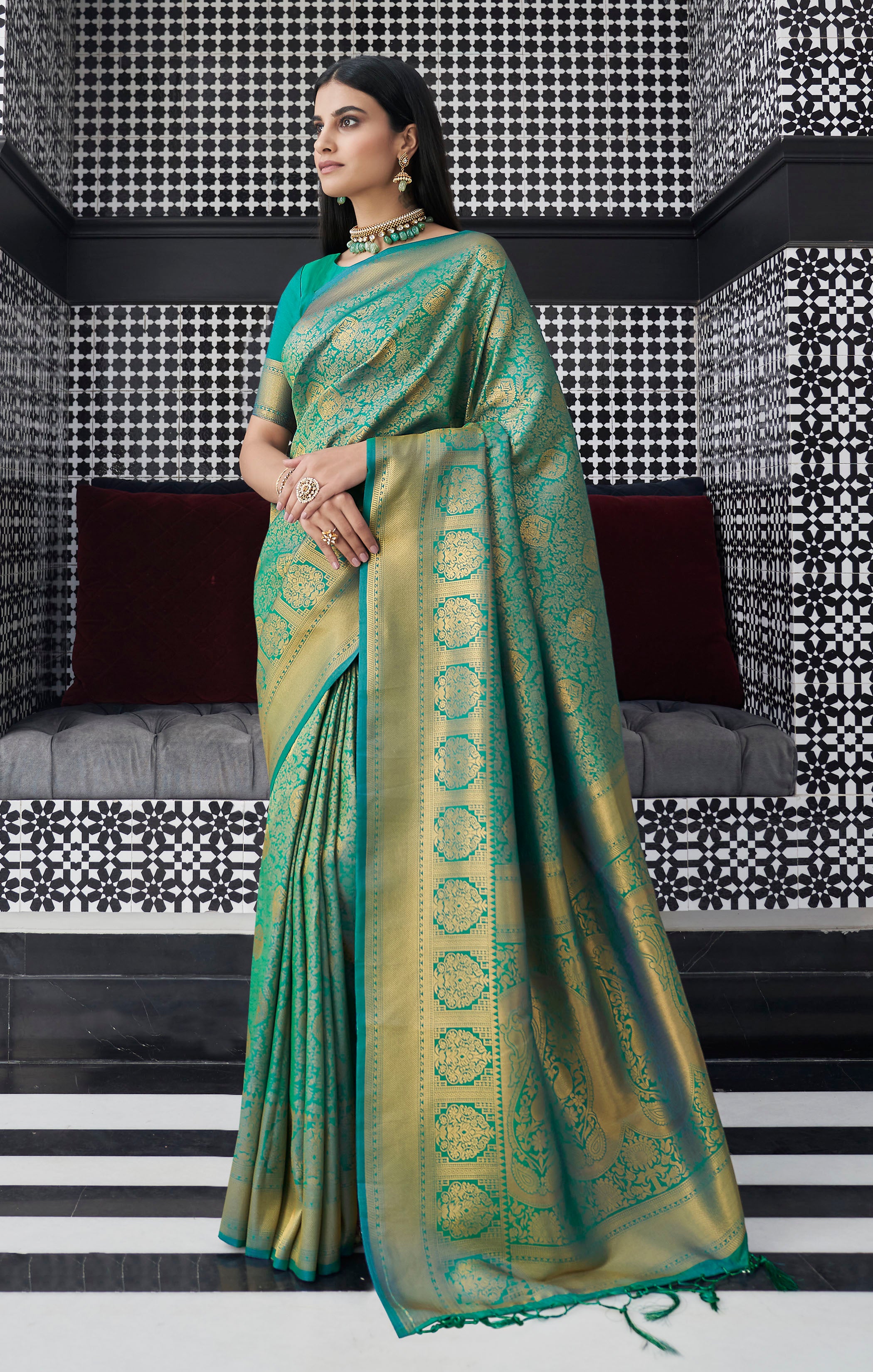 Buy MySilkLove Winter Green Zari Woven Banarasi Saree Online