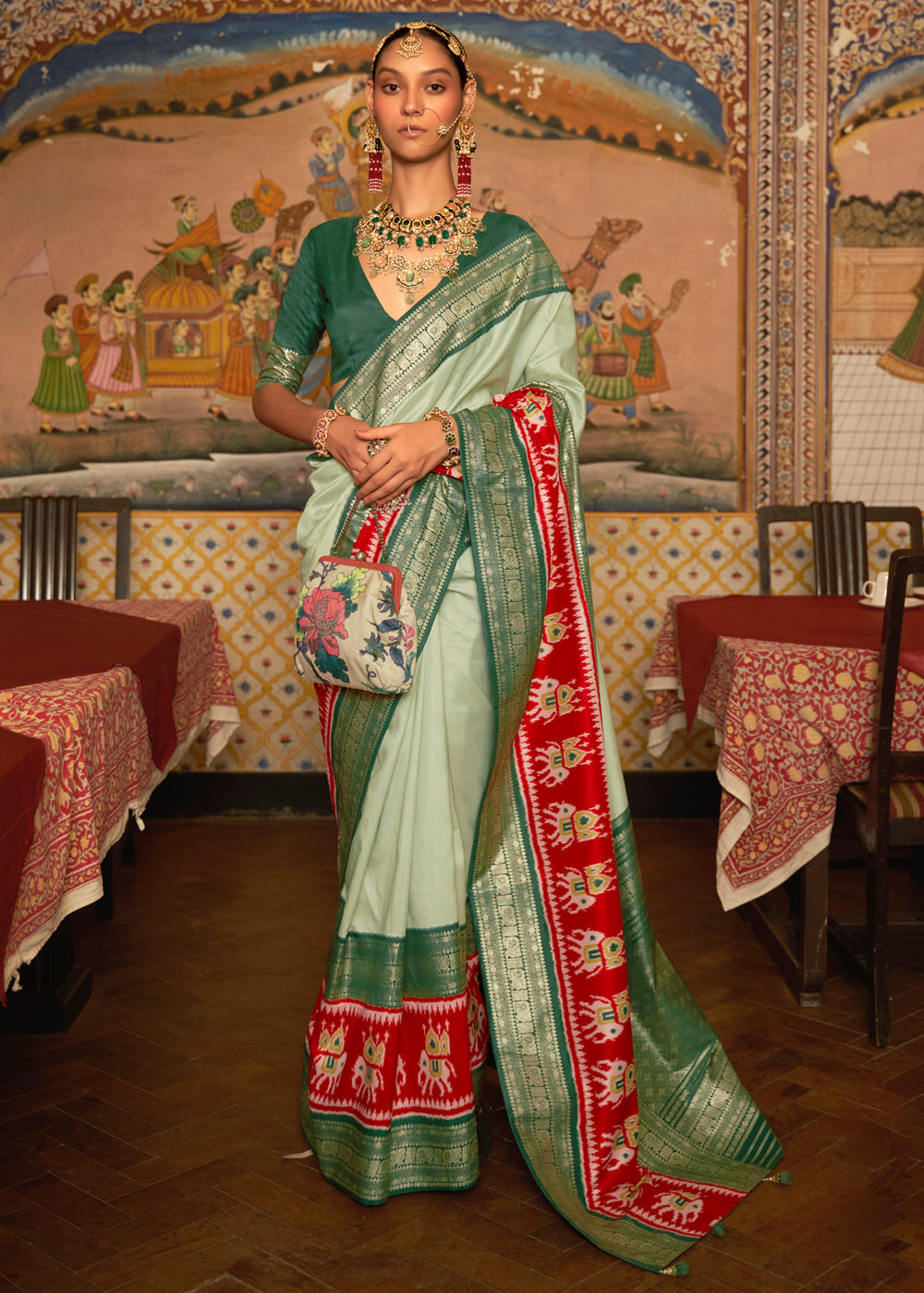 Buy MySilkLove Rainee Green Banarasi Patola Saree Online