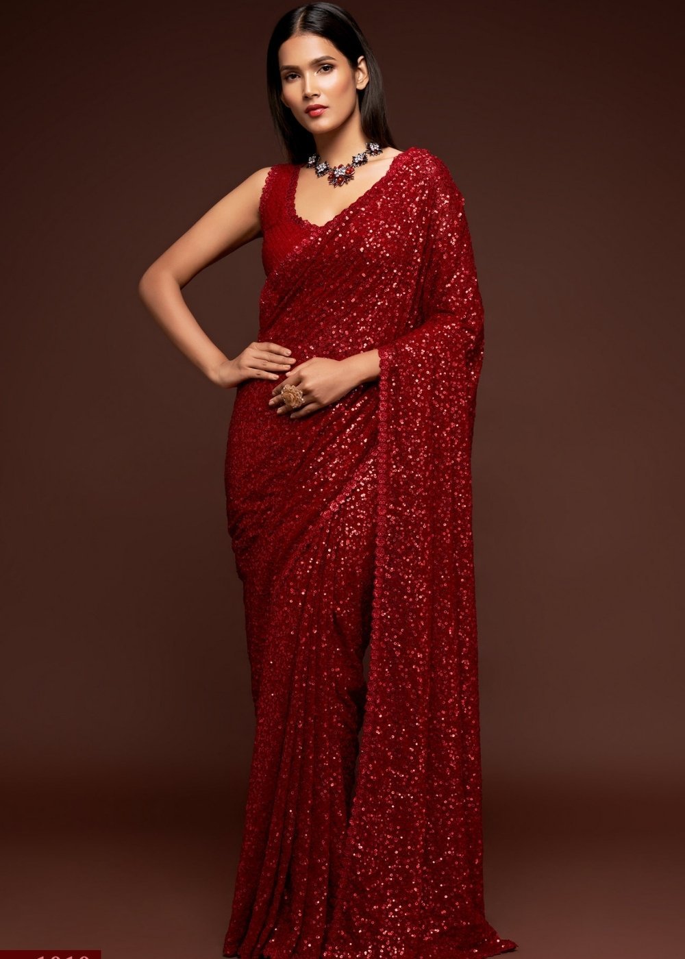 Buy MySilkLove Pueble Red Georgette Partywear Saree Online