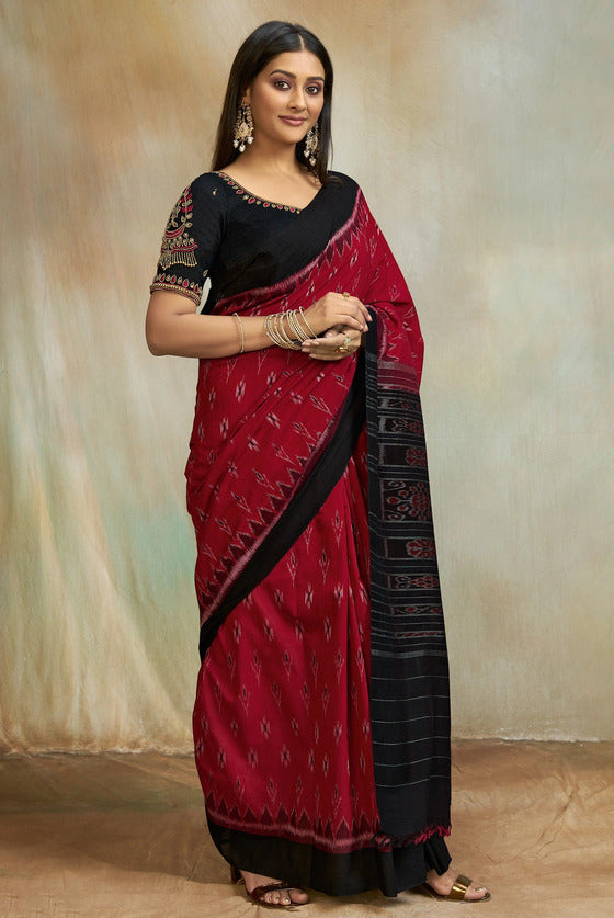 Buy MySilkLove Monarch Brown and Black Pochampally Ikkat Cotton Saree Online