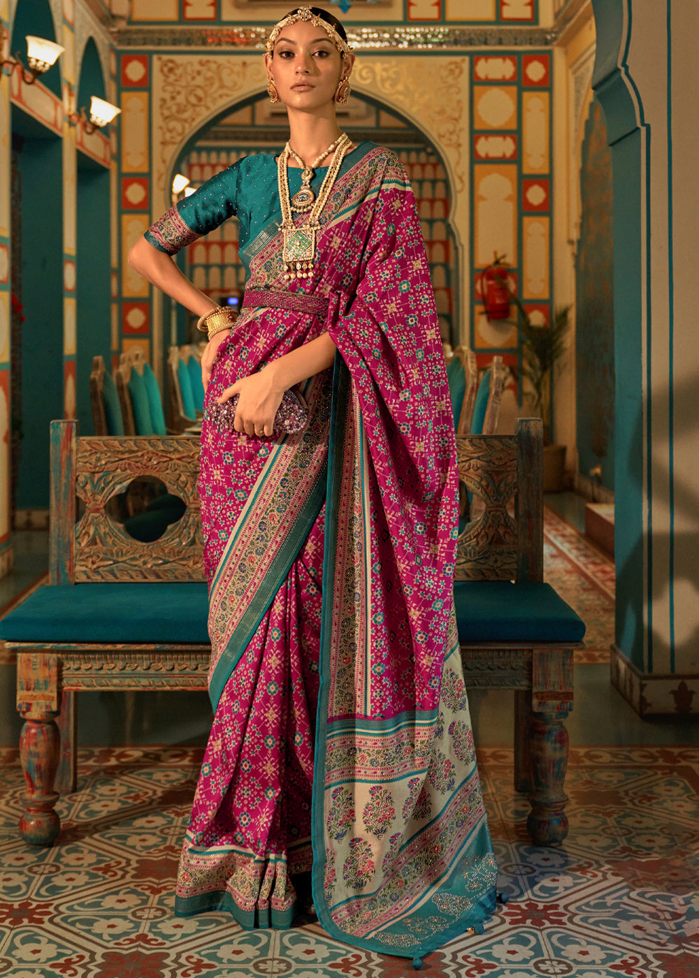 Buy MySilkLove Shimmer Pink and Blue Woven Patola Silk Saree Online