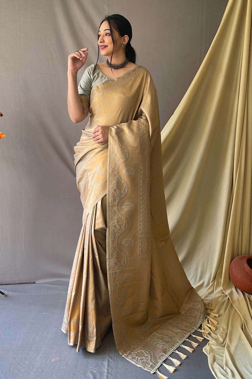 Buy MySilkLove Sandal Brown Woven Art Silk Saree Online