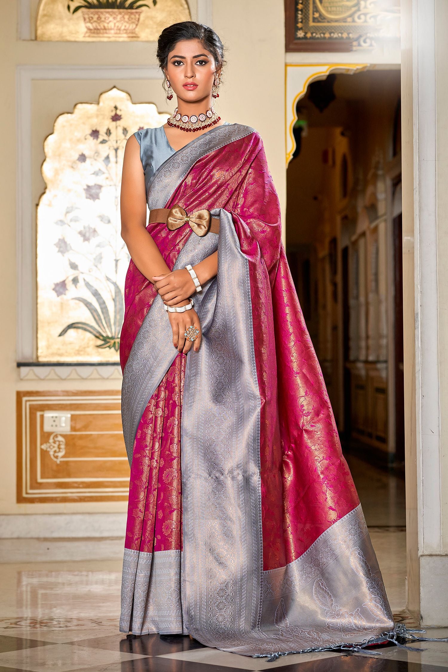 Buy MySilkLove Stiletto Purple Silver Woven Banarasi Silk Saree Online