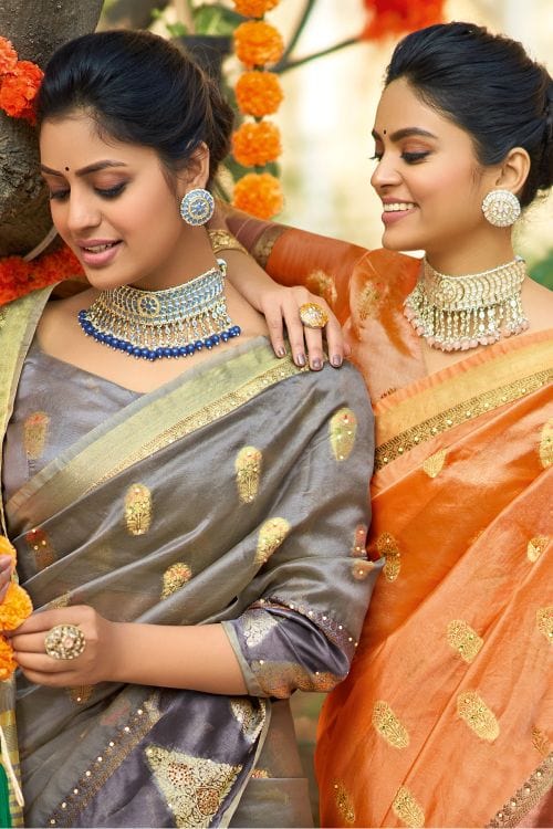 Buy MySilkLove Raw Sienna Orange Organza Saree Online