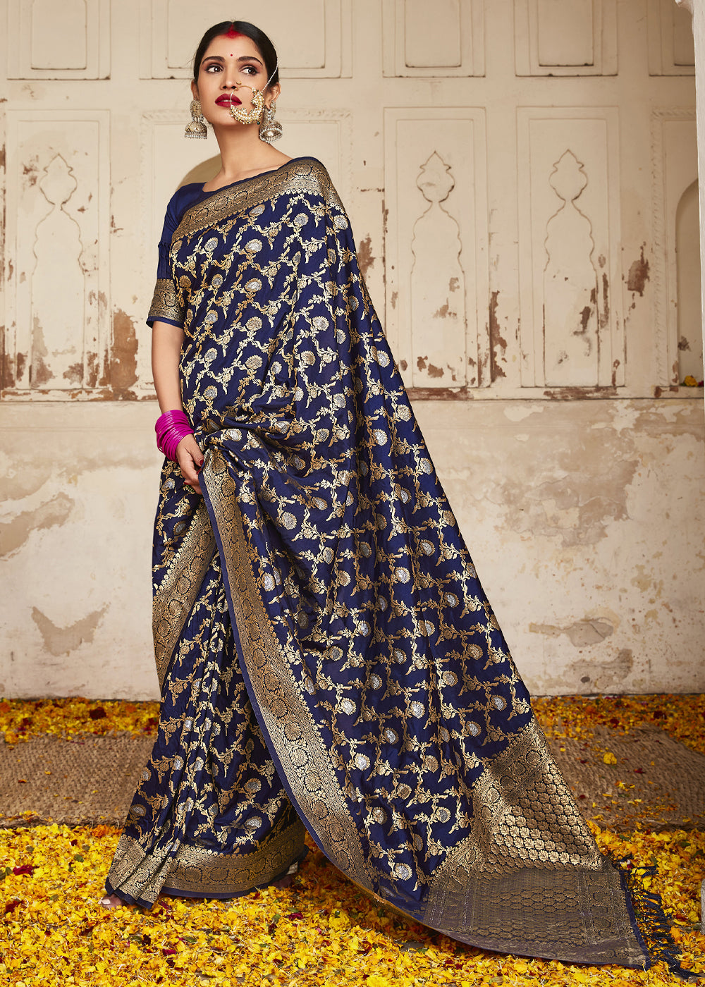 Buy MySilkLove Martinique Blue Zari Woven Banarasi Saree Online