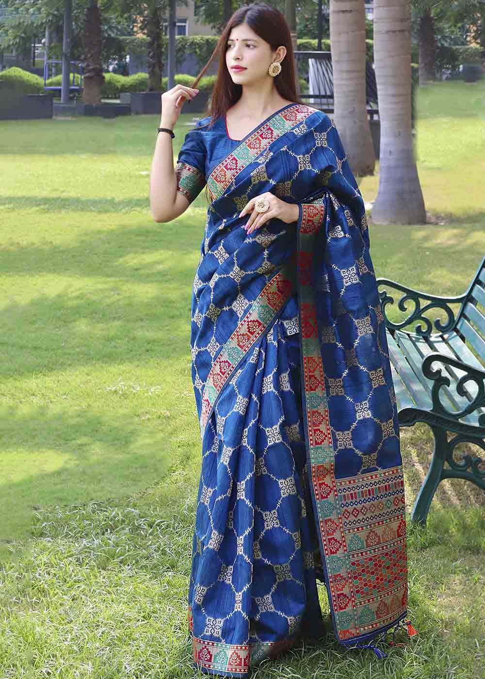 Buy MySilkLove Indigo Blue Zari Woven Tussar Silk Saree Online