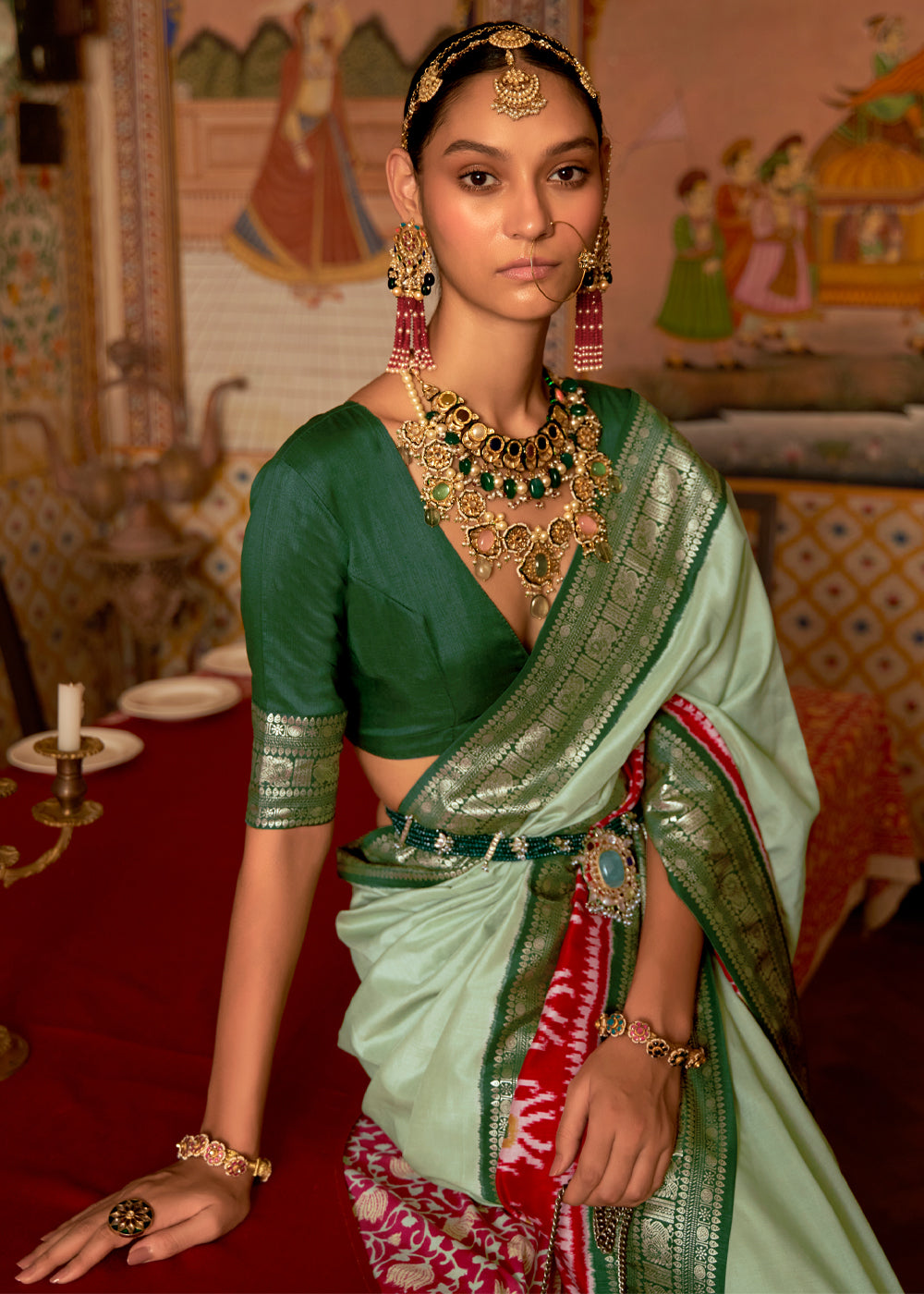 Buy MySilkLove Rainee Green Banarasi Patola Saree Online