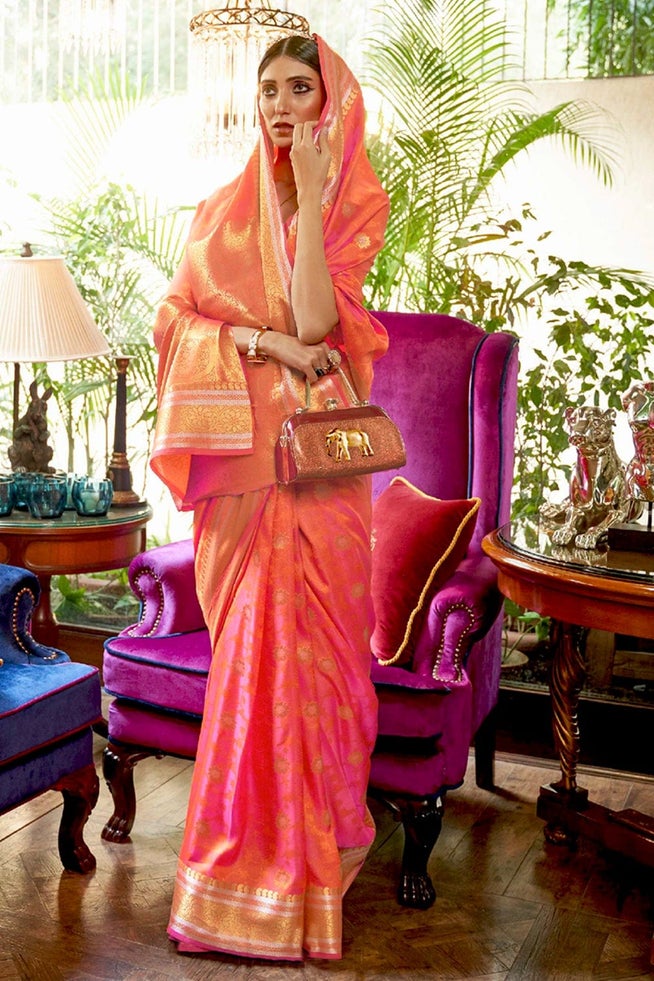 Buy MySilkLove Mona Pink  Zari Woven Kanjivaram Saree Online