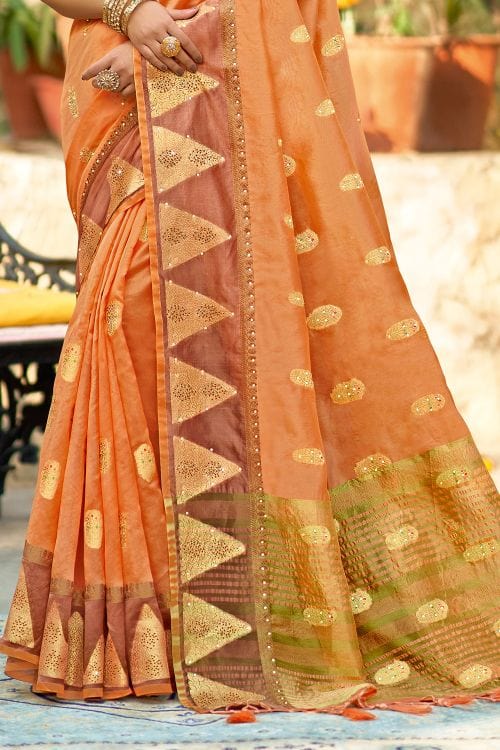 Buy MySilkLove Raw Sienna Orange Organza Saree Online