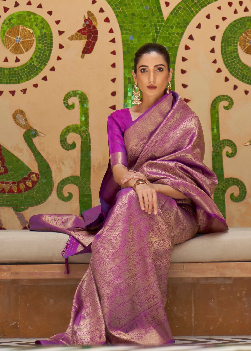 Buy MySilkLove Cinnamon Satin Purple Zari Woven Kanjivaram Saree Online