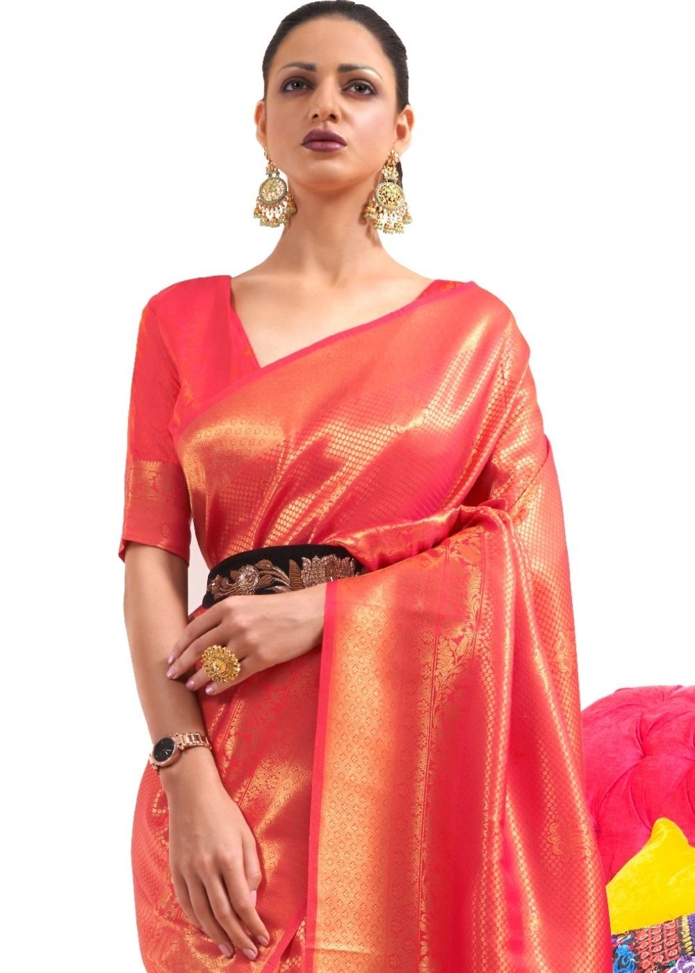 MySilkLove Salmon Red Kanjivaram Silk Saree