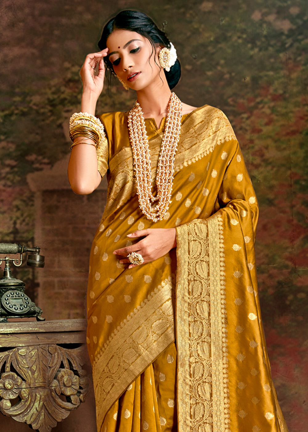 MySilkLove Bourbon Yellow Zari Woven Banarasi Jamdani Silk Saree