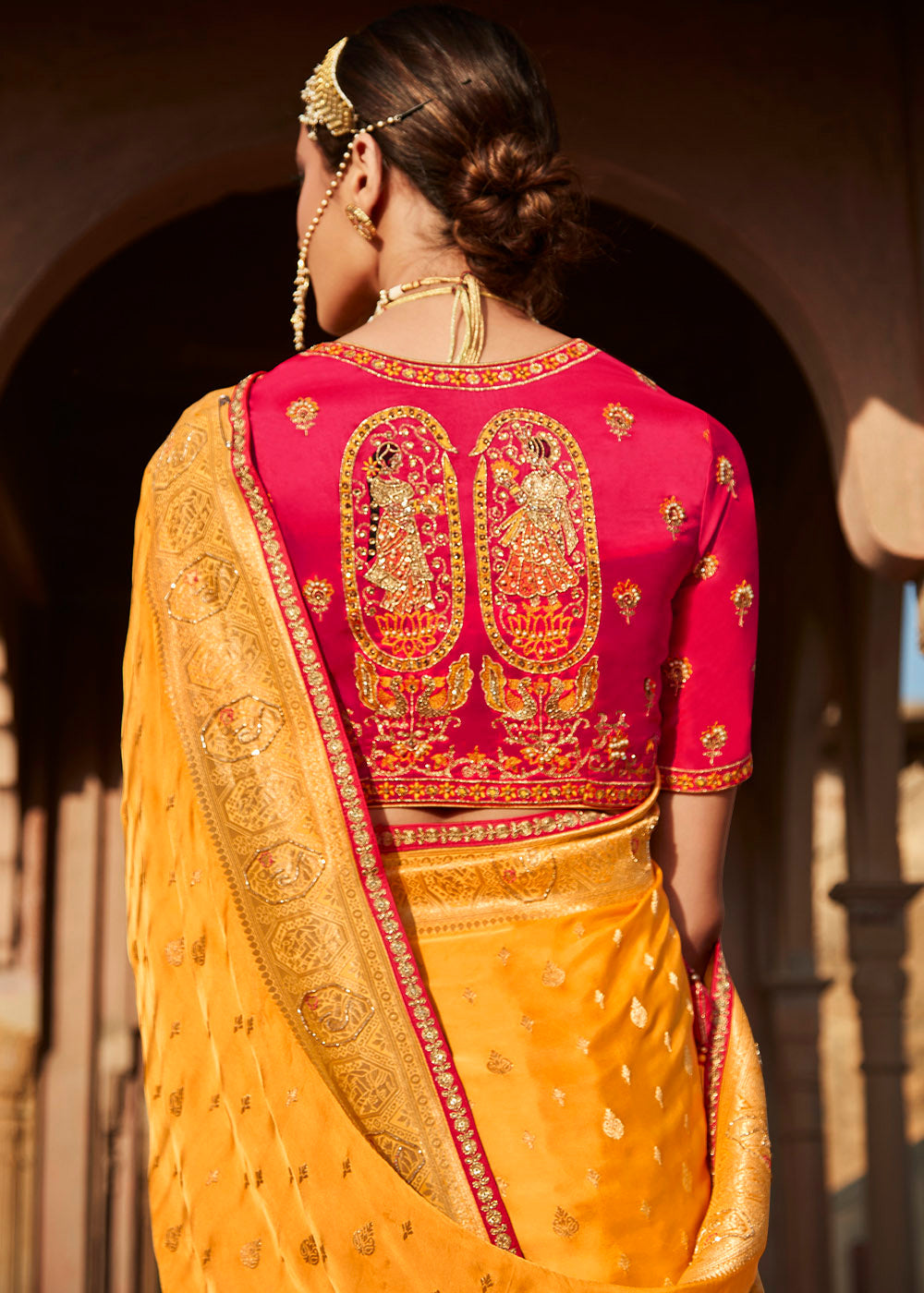 Buy MySilkLove Glow Orange Zari Woven Banarasi Silk Saree with Embroidered Blouse Online