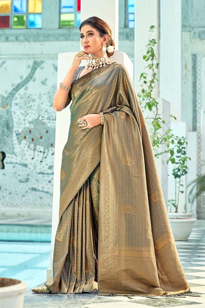 Buy MySilkLove Beaver Brown Zari Woven Kanjivaram Saree Online