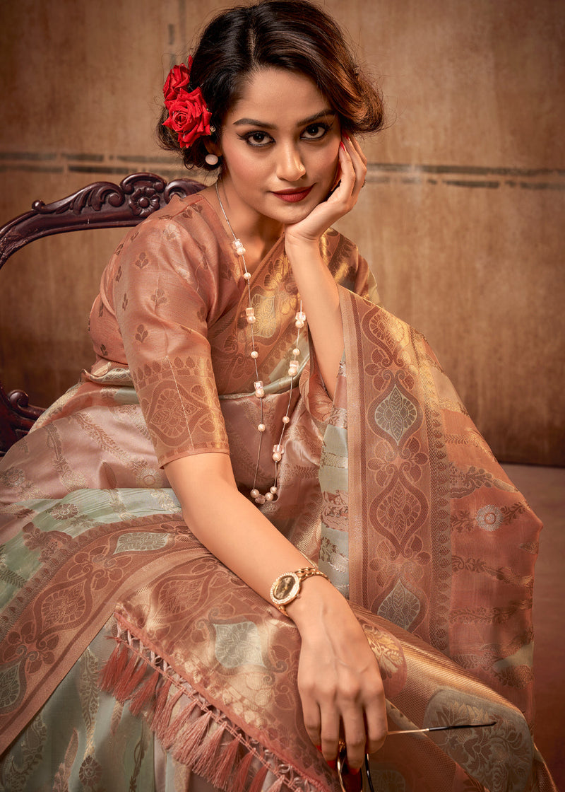 Buy Brown Silk Saree Floral Design Lace Work Border Online