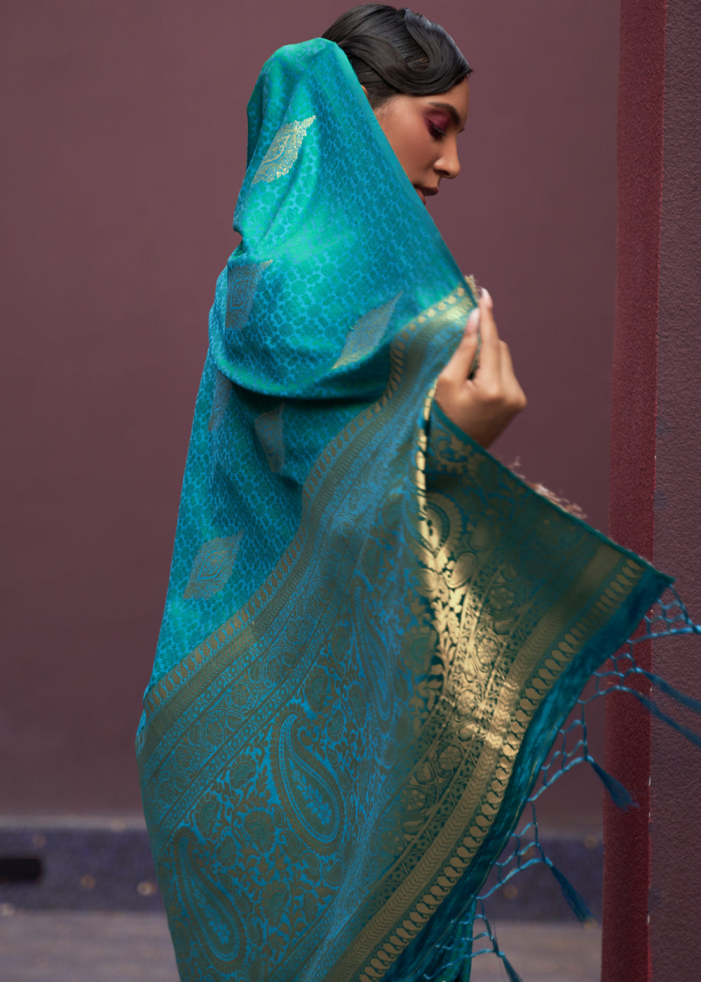 MySilkLove Java Blue Banarasi Woven Satin Silk Saree