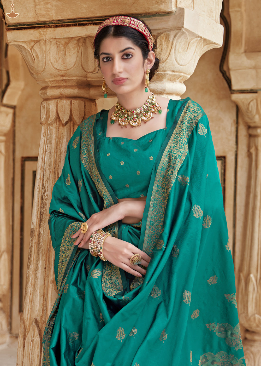 MySilkLove Jade Green Zari Woven Banarasi Silk Saree