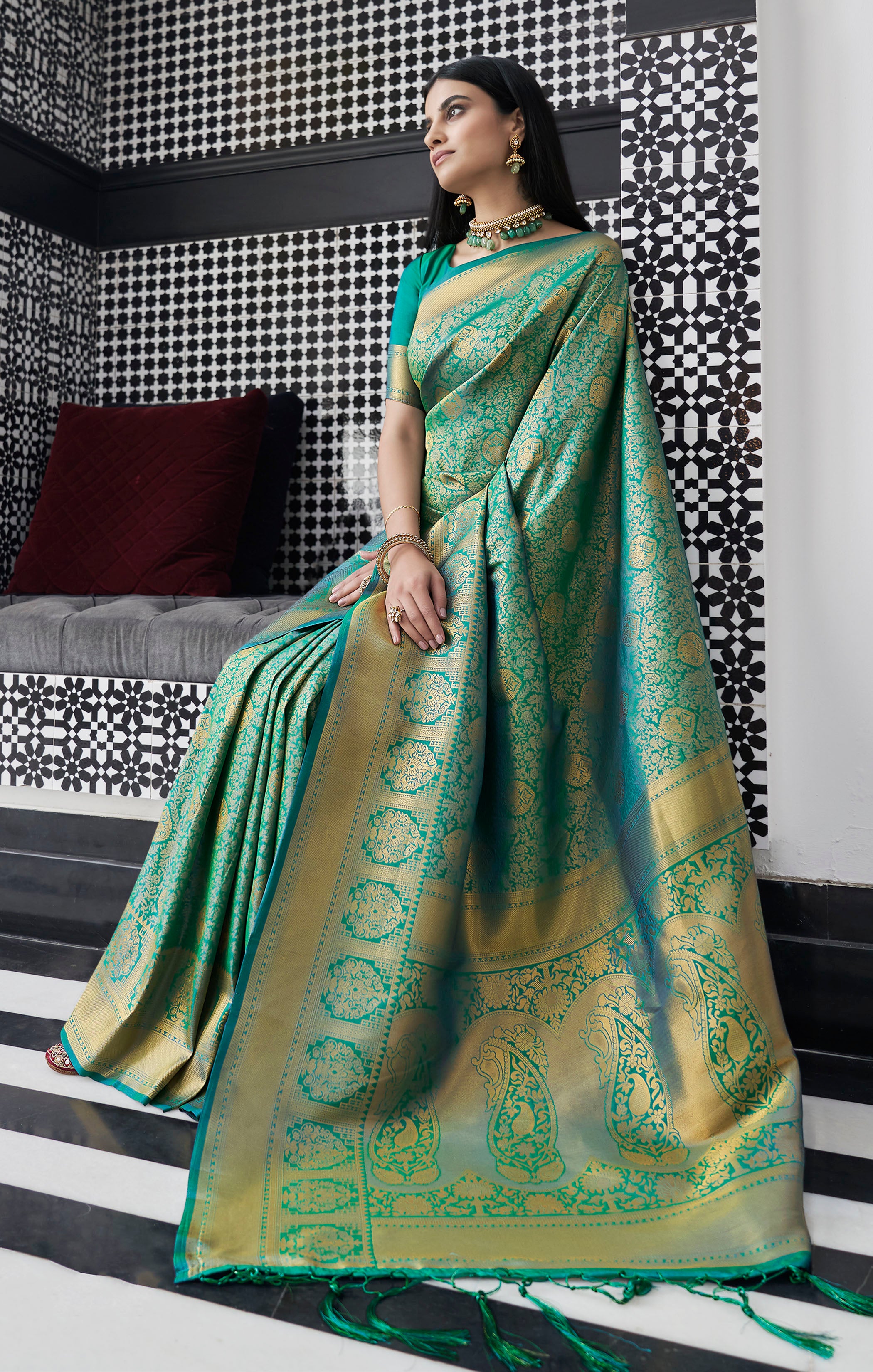 Buy MySilkLove Winter Green Zari Woven Banarasi Saree Online