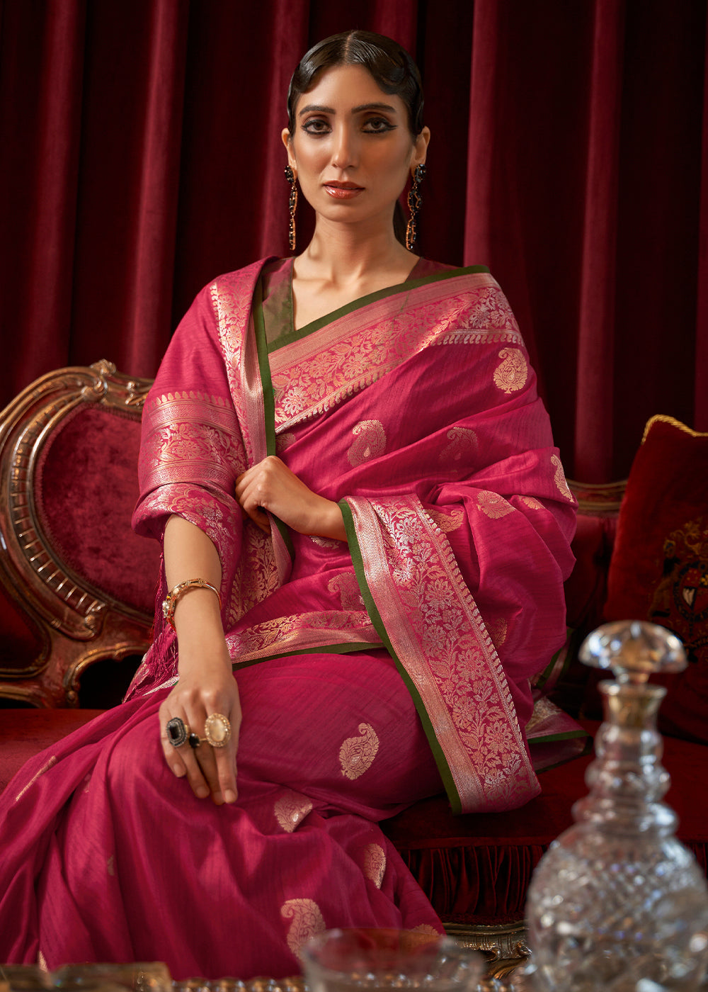 MySilkLove Cabaret Pink Zari Woven Tussar Saree