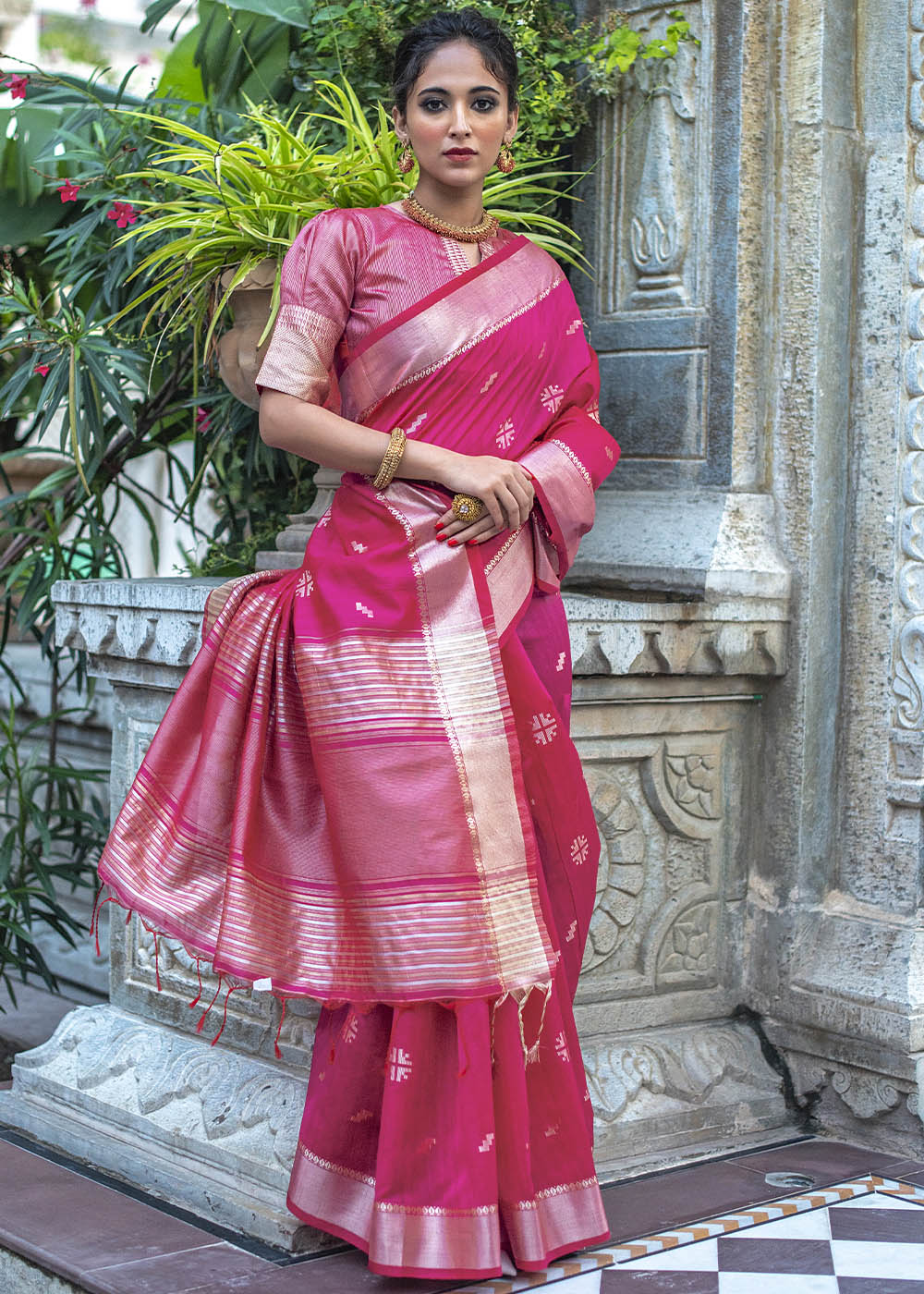 Buy MySilkLove Violet Pink Zari Woven Tussar Silk Saree Online