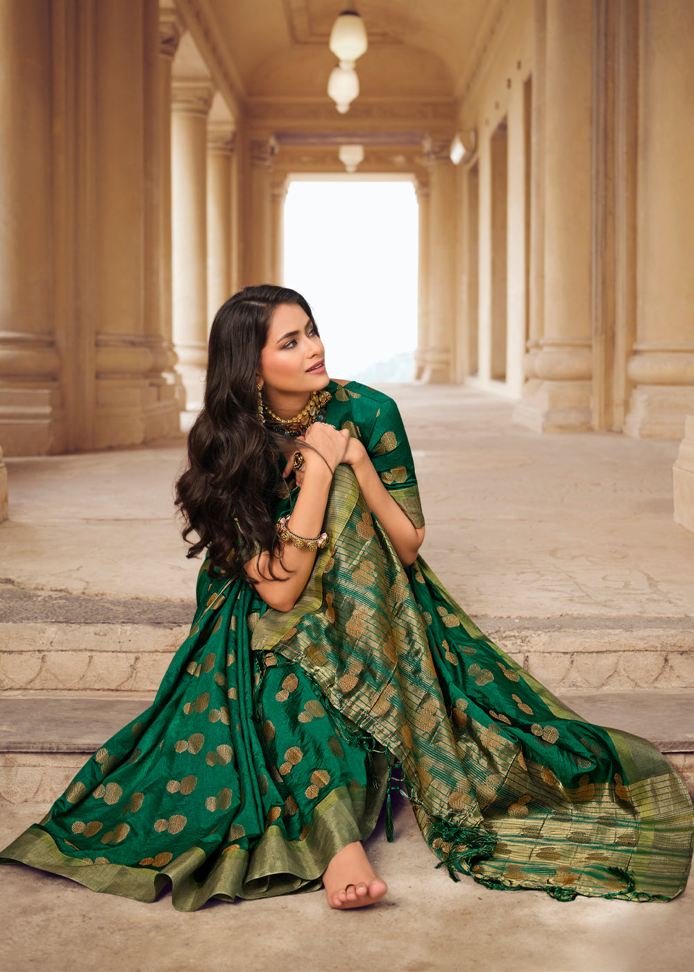 Buy MySilkLove Kaitoke Green Woven Banarasi Raw Silk Saree Online