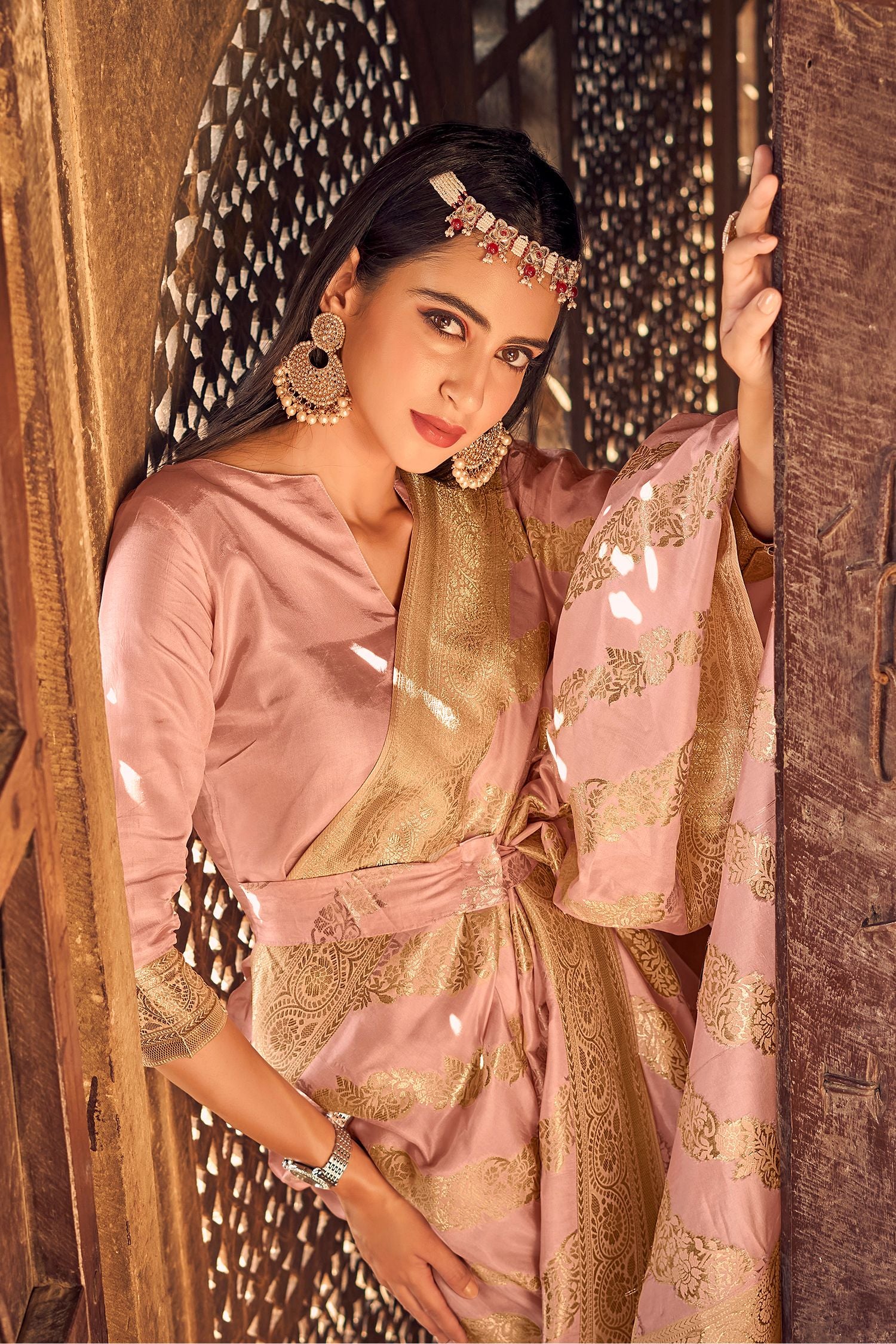 MySilkLove Copperfield Peach Banarasi Woven Silk Saree