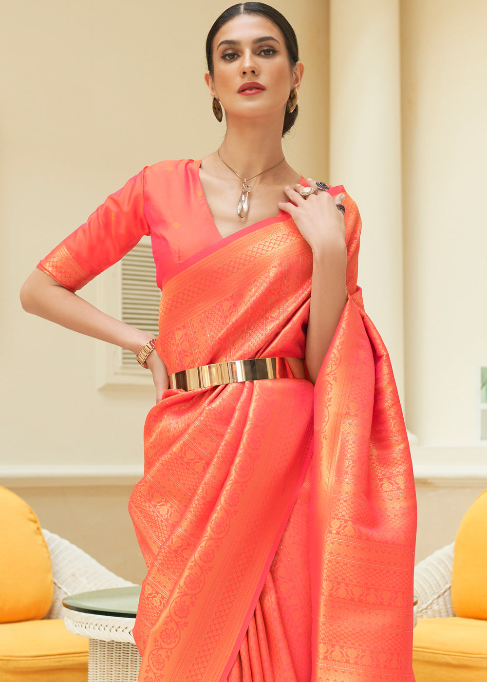 MySilkLove Hit Orange Zari Woven Kanjivaram Saree