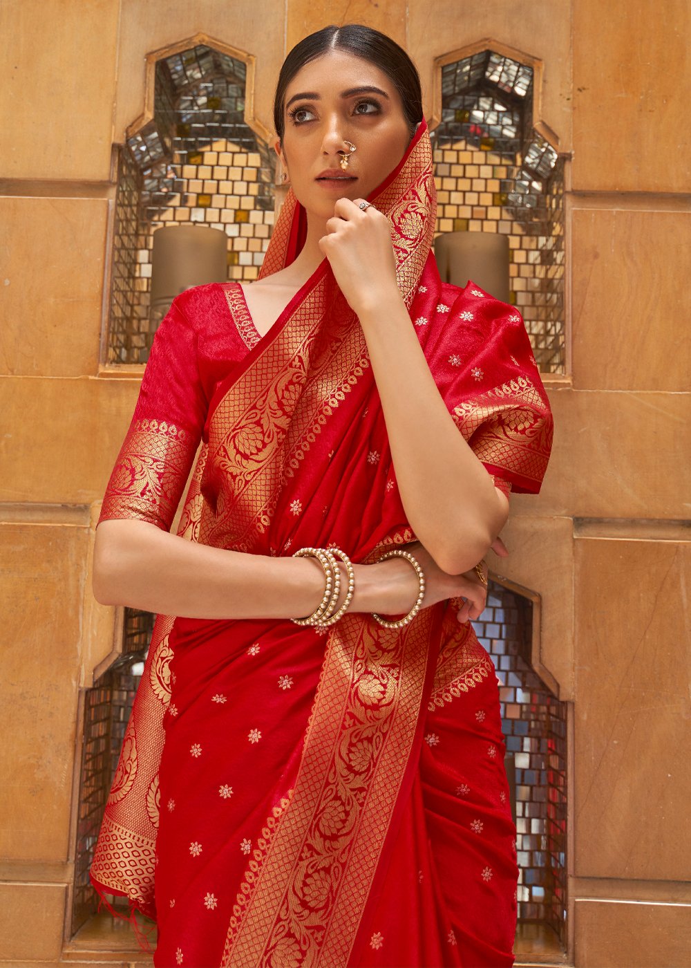 Buy MySilkLove Thunderbird Red Zari Woven Kanjivaram Saree Online