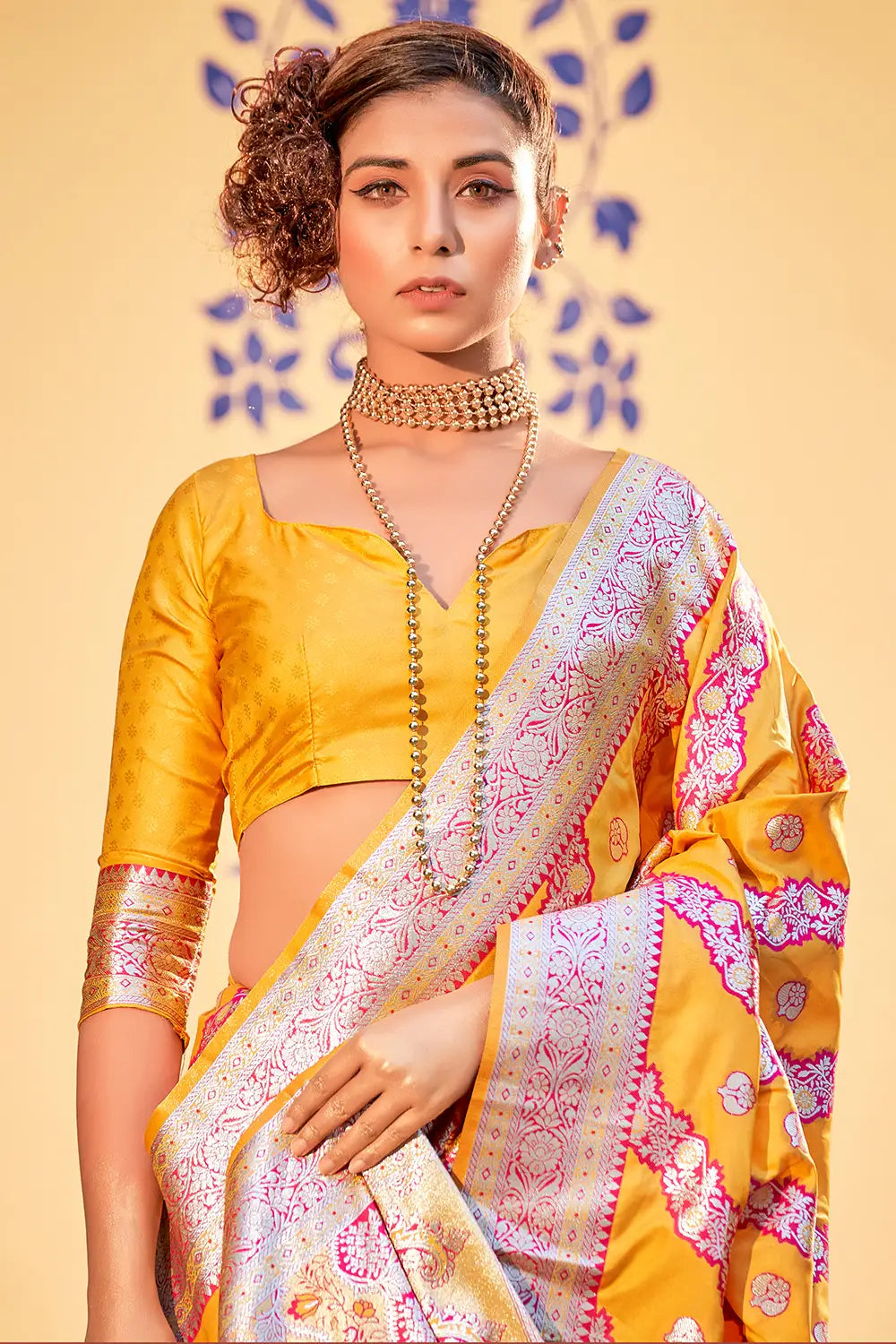 Buy MySilkLove Sunglow Yellow Woven Zari Banarasi Silk Saree Online
