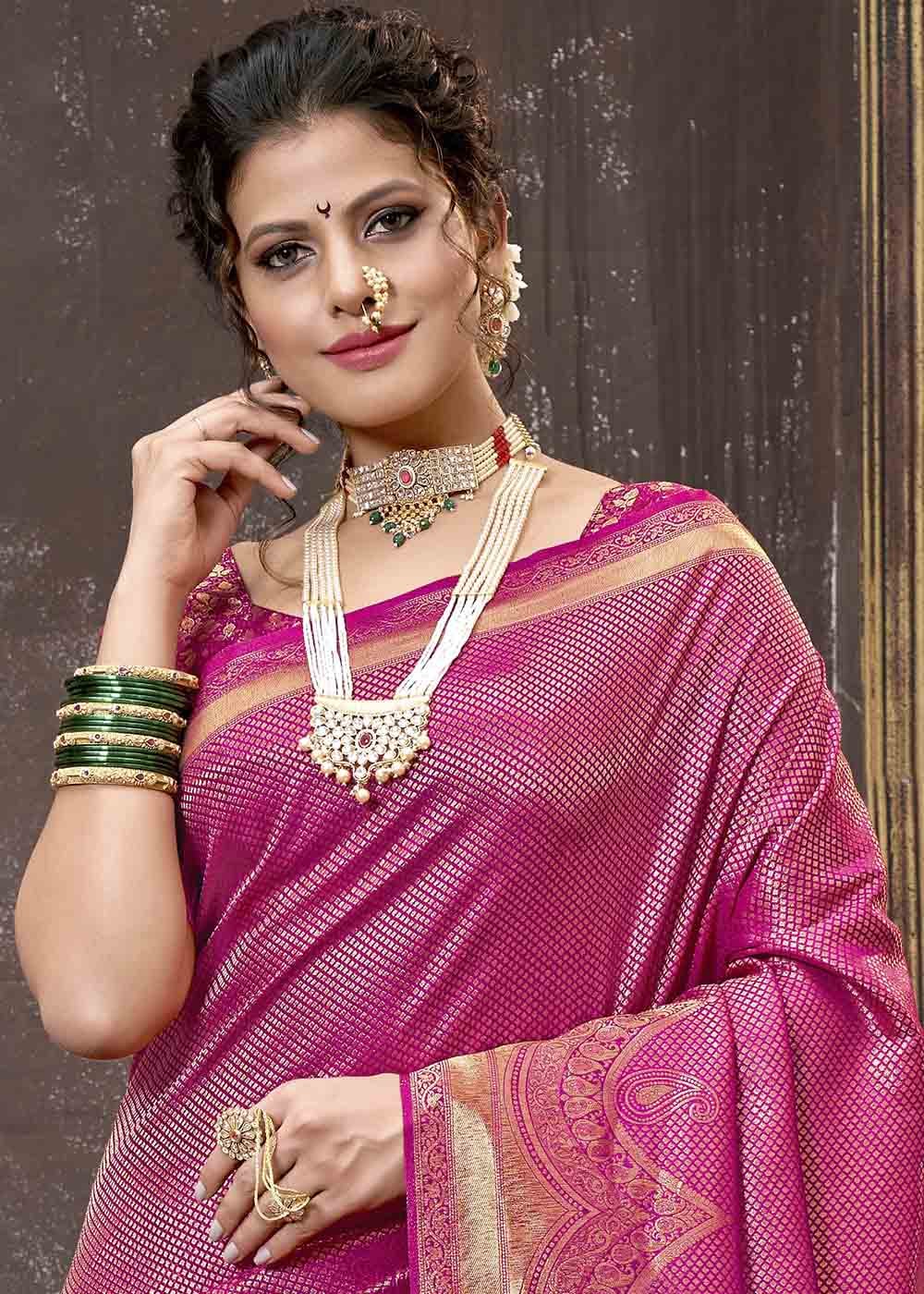 Buy MySilkLove Mulberry Pink Zari Woven Tissue Kanjivaram Saree Online