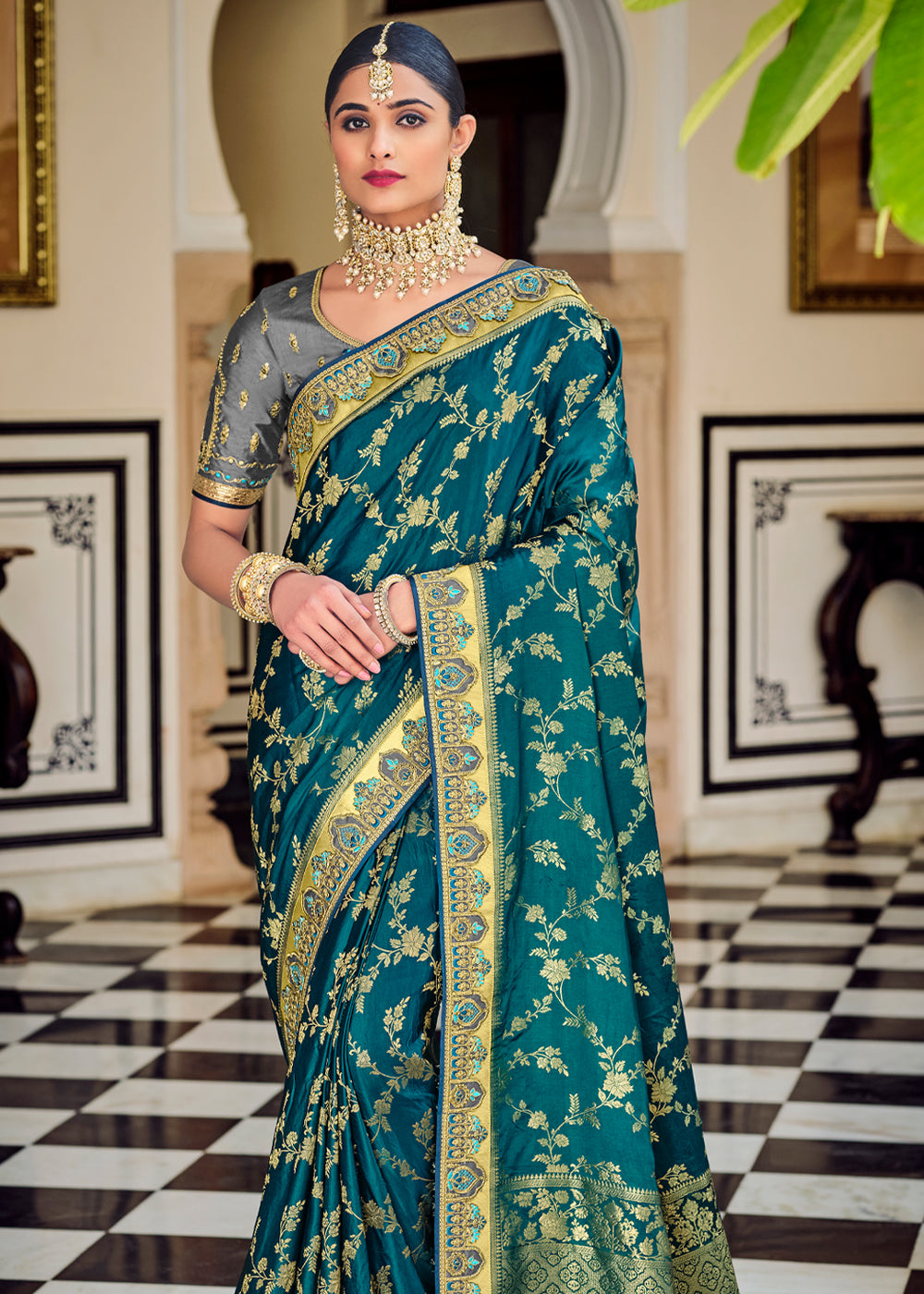 Buy MySilkLove Nile Blue Zari Woven Designer Banarasi Saree Online