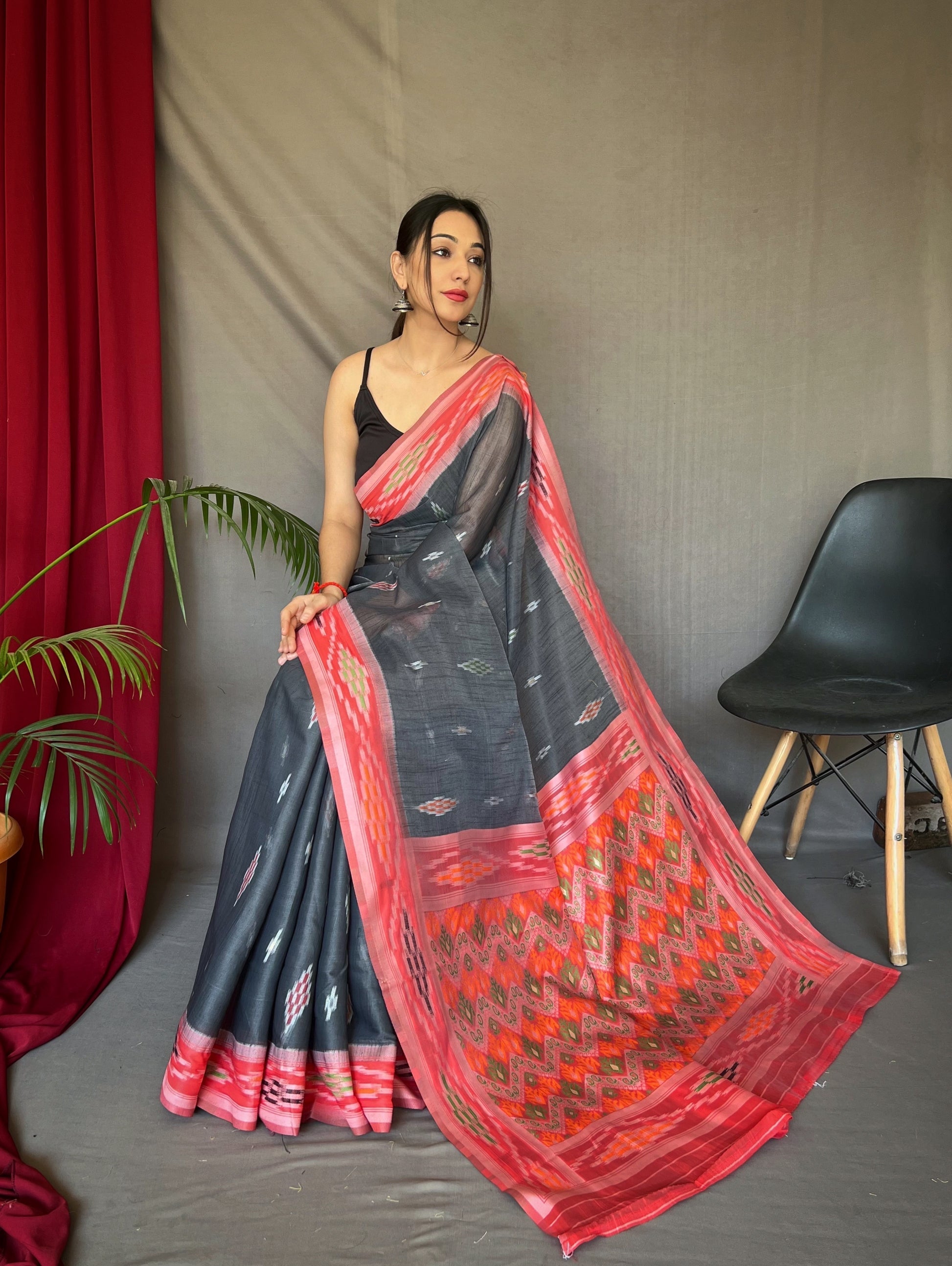 MySilkLove Chicago Black Ikat Woven Cotton Silk Saree