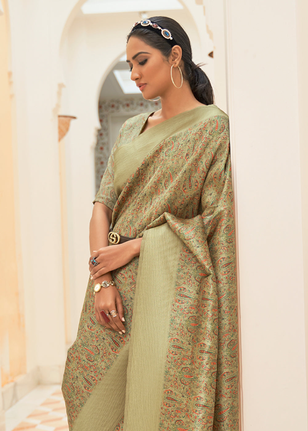 Buy MySilkLove Misty Green Digital Print Saree Online