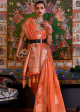 Coral Orange Woven Banarasi Organza Silk Saree