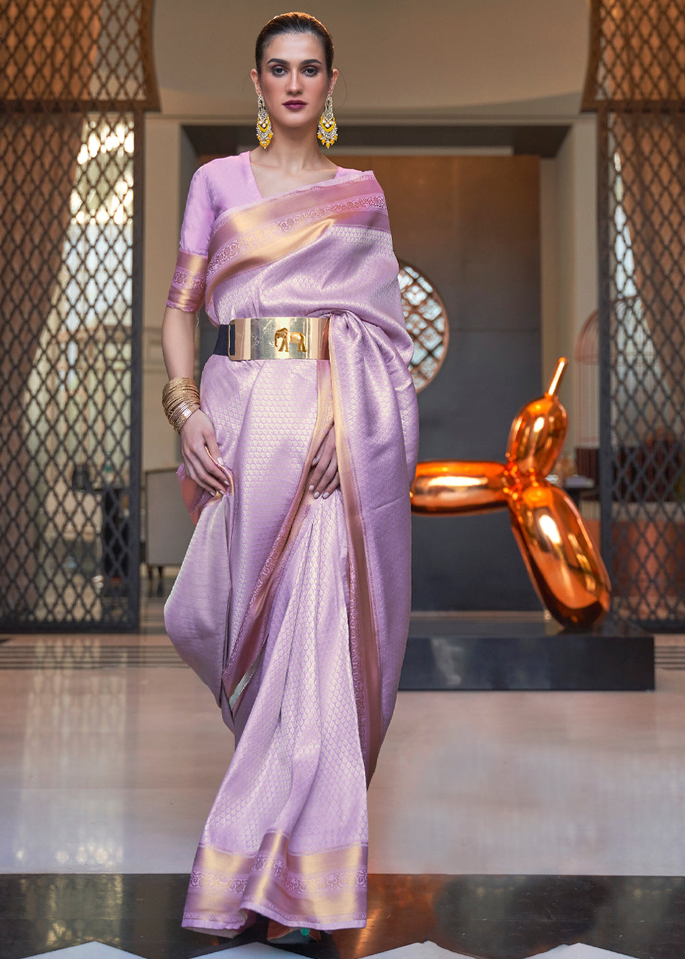 Buy MySilkLove Lilac Luster Purple Woven Banarasi Silk Saree Online