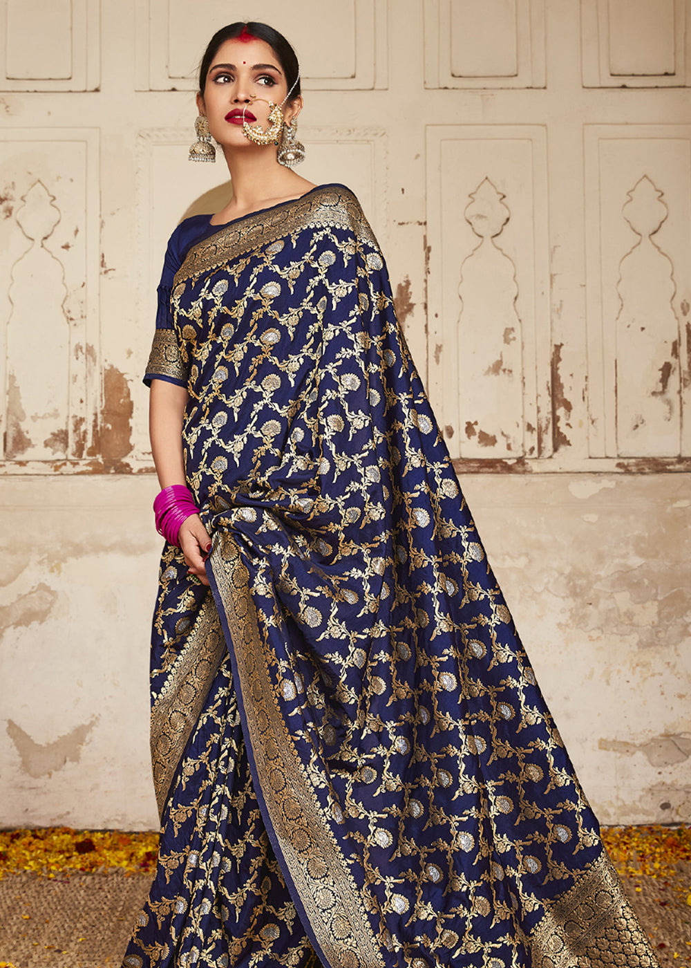 Buy MySilkLove Martinique Blue Zari Woven Banarasi Saree Online