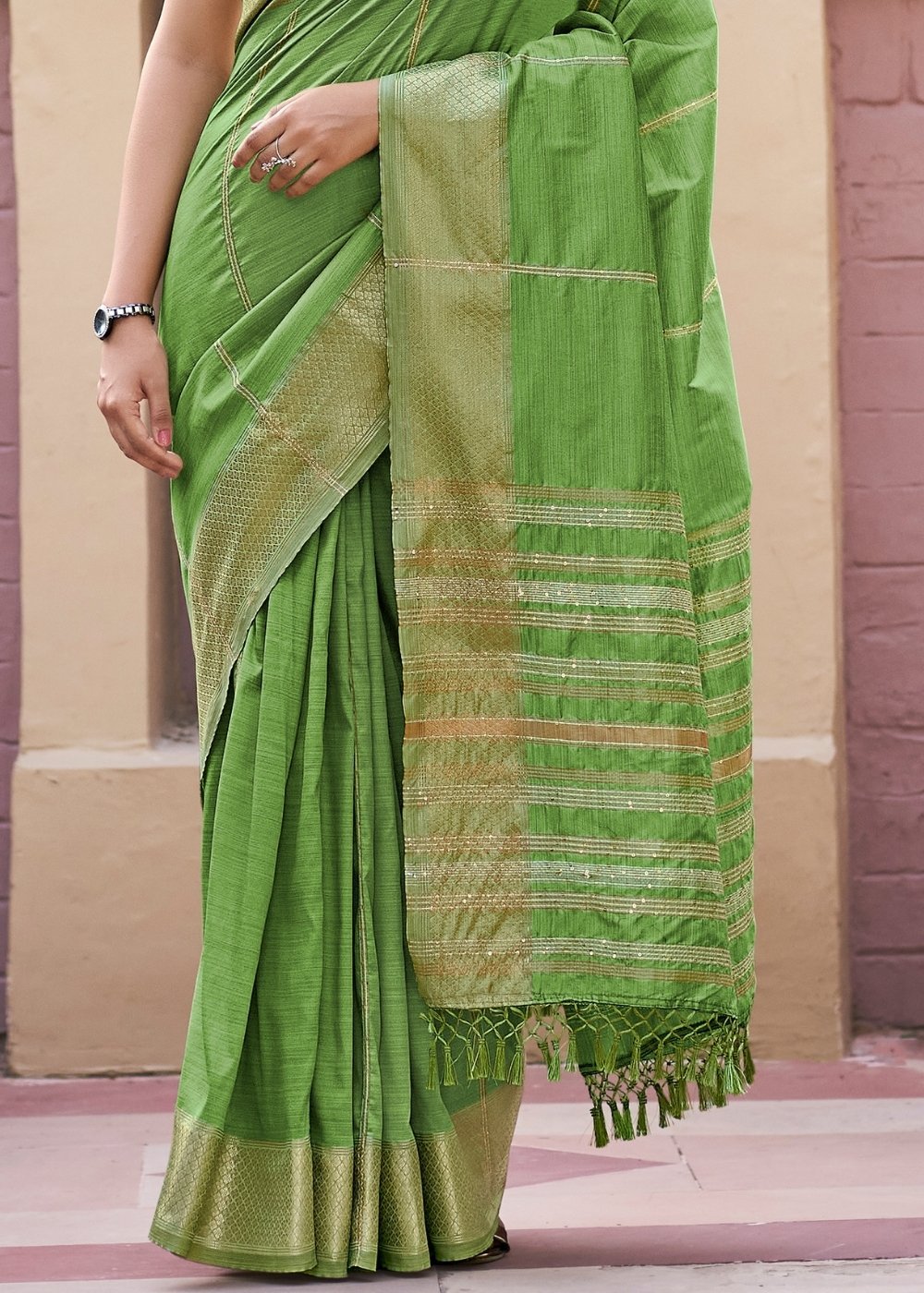 Buy MySilkLove Asparagus Green Zari Woven South Silk Saree Online