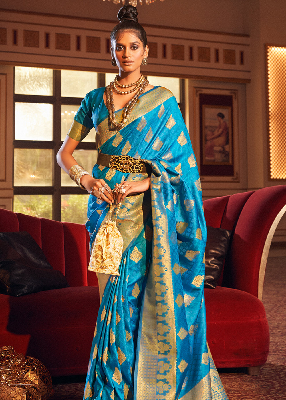 Buy MySilkLove Cerulean Blue Woven Banarasi Silk Saree Online