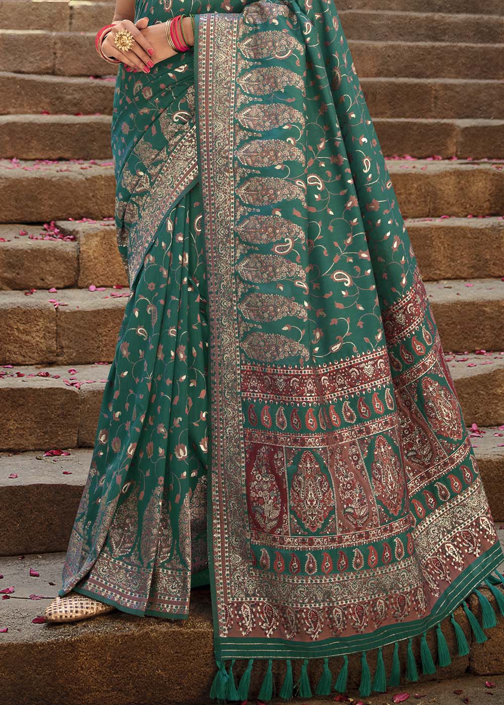 Buy MySilkLove Faded Green Zari Woven Banarasi Kora Silk Saree Online