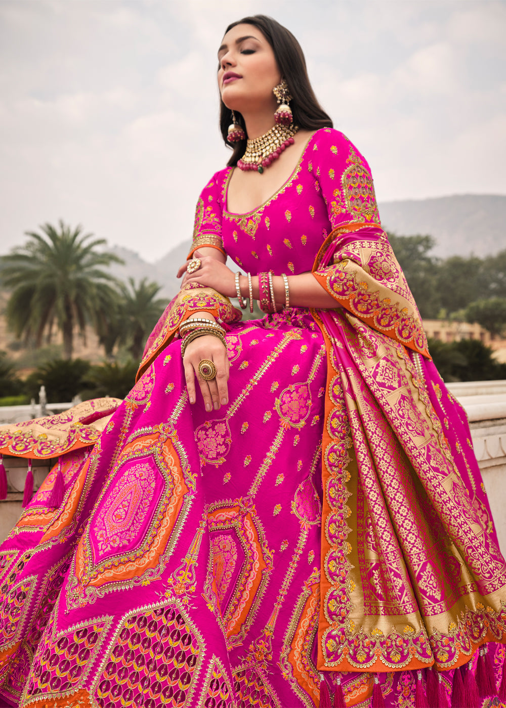 Buy MySilkLove Chestnut Pink Heavy Embroidered Lehenga Online